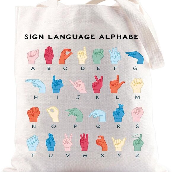 ASL Teacher Tote Canvas Deaf Education Gifts for Sign Language Interpreters - Picture 1 of 7